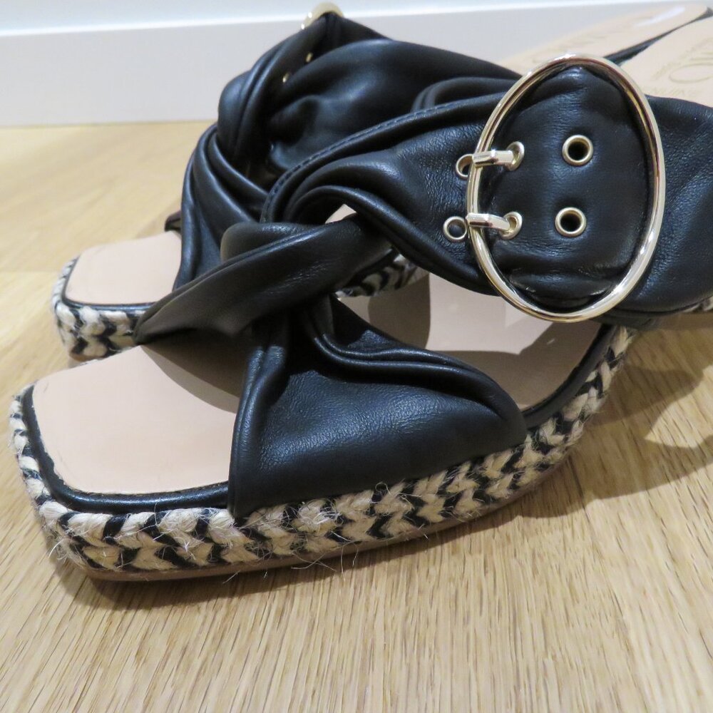 GAIMO Karoo Black Leather Cross Over Slip On Jute Platform Clog Sandals 10.5 - Picture 3 of 15